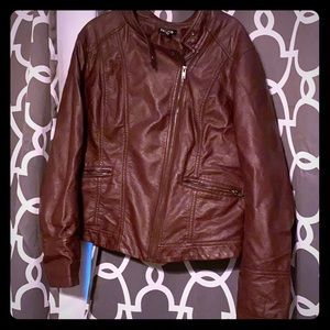 “Leather look” plus size jacket